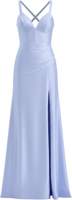 Juniors' Glitter Gown with High Slit and X Back