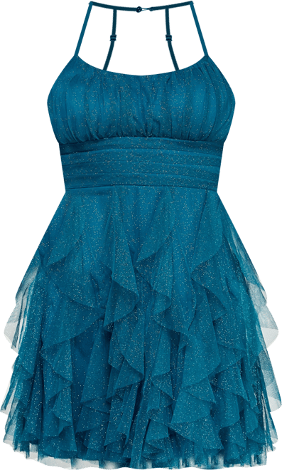 Juniors' Strappy Glitter Embellished Petal Dress