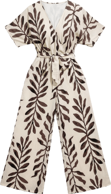 Women's Floral Print V-Necktie Front Jumpsuit