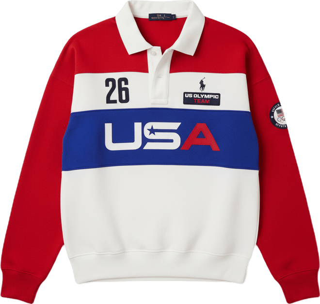 Women's Team Usa Graphic Polo Collar Long-Sleeve Knit Top