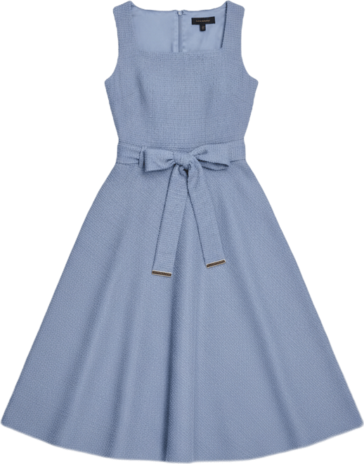 Women's Sleeveless Square Neck Self Sash Midi Dress