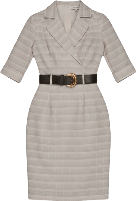 Women's Notched Lapel Striped Sheath Dress