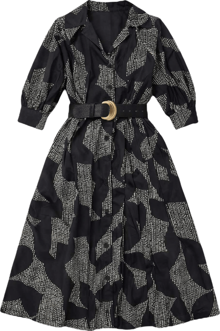 Women's Spread Collar Midi Shirt Dress