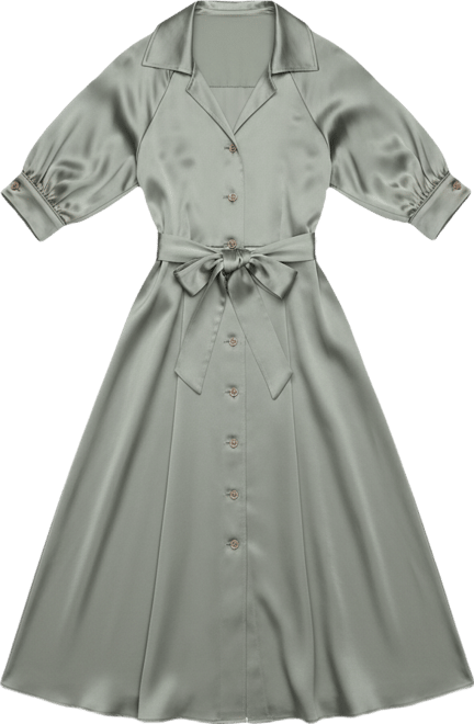 Women's Spread Collar Midi Shirt Dress