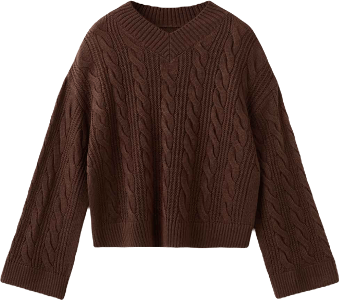 Women's V-Neck Braided Sweater