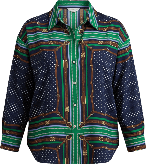 Plus Size Point Collared Belting & Polka-Dot Shirt