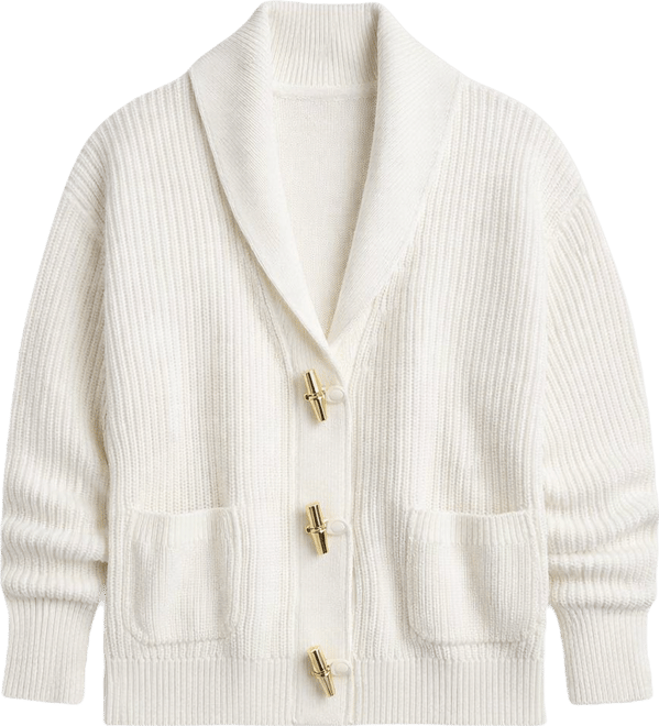 Plus Size Rib-Knit Shawl-Collar Toggle Cardigan