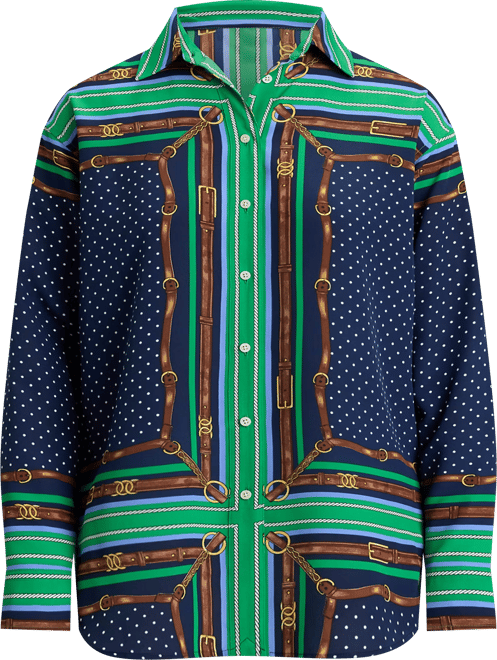 Petite Belting Print Polka-Dot Shirt