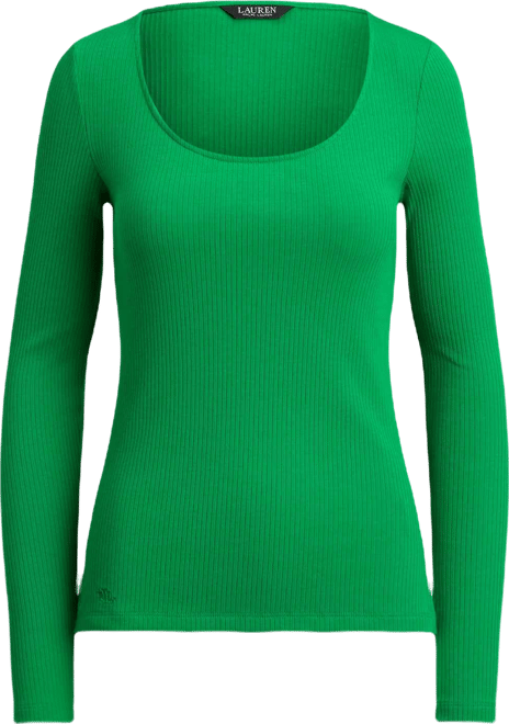 Women's Rib-Knit Long-Sleeve Scoop Neck Top