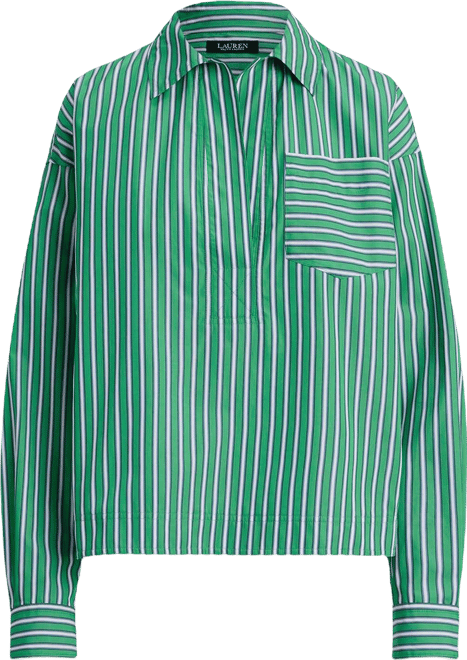 Women's Striped Cropped Long-Sleeve Shirt