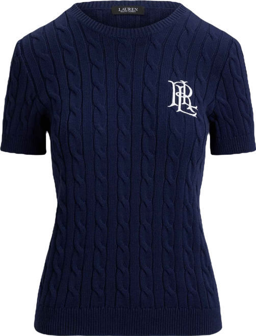 Women's Cable-Knit Short-Sleeve Embroidered Sweater