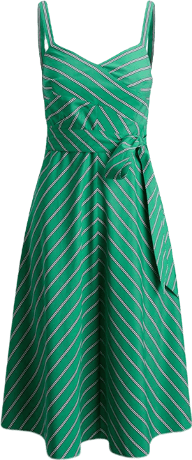 Women's Striped Belted Sleeveless Dress