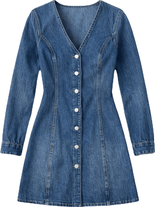 Women's Denim V-Neck Mini Dress