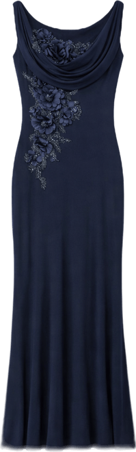 Women's Sleeveless Jersey Cowl Neck Gown With Beading