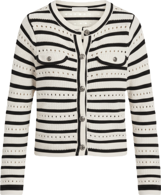 Petite Long-Sleeve Crewneck Pointelle Cardigan