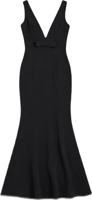 Women's Crepe Sleeveless V Neck Sheath Gown With Bow