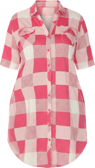 Plus Size Short Sleeve Plaid Button-Down Shirt Dress