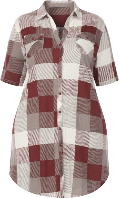 Plus Size Short Sleeve Plaid Button-Down Shirt Dress