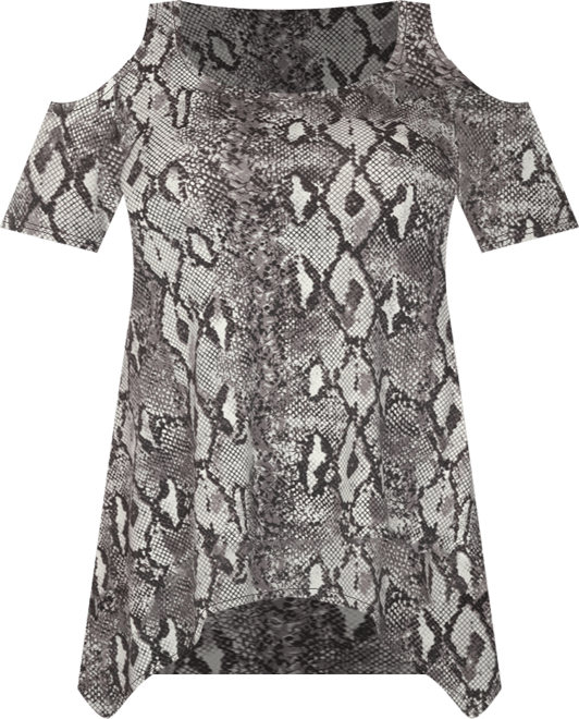 Plus Size Cold Shoulder Snake Print Swing Top