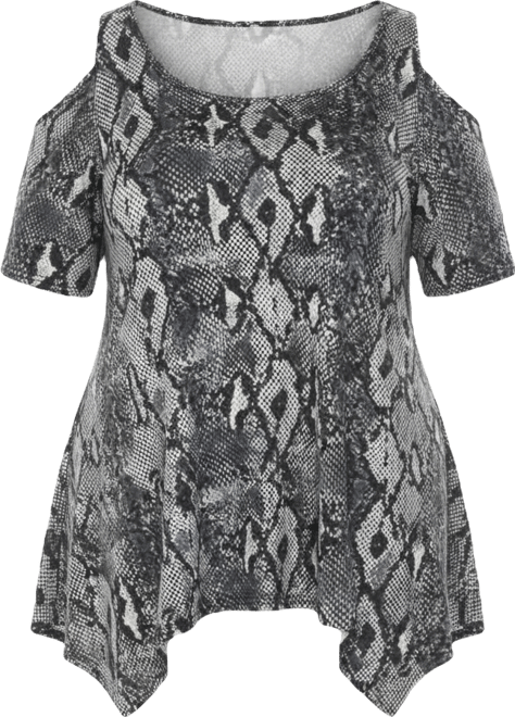 Plus Size Cold Shoulder Snake Print Swing Top