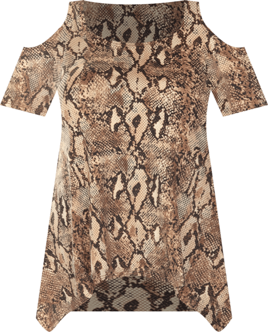 Plus Size Cold Shoulder Snake Print Swing Top
