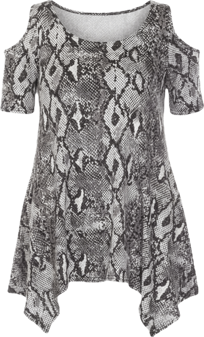 Women's Cold Shoulder Snake Print Swing Top