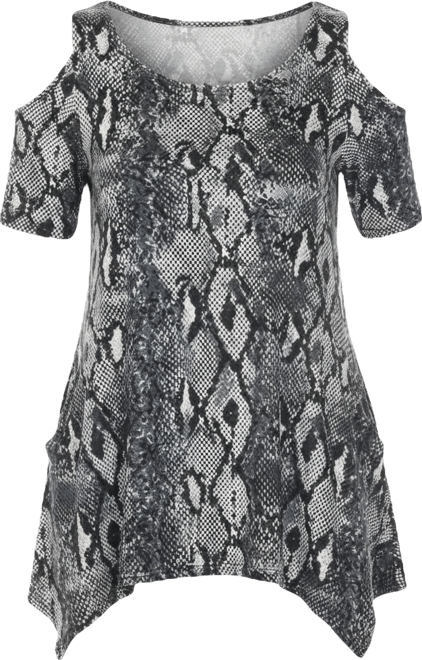 Women's Cold Shoulder Snake Print Swing Top