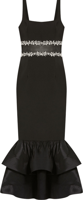 Petite Crepe Midi Dress with Jewel Detail & Ruffle Hem