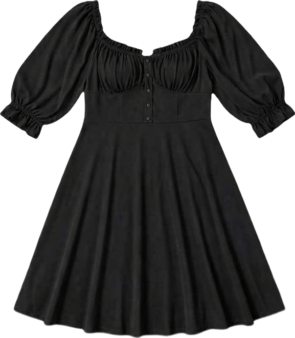 Plus Size Peasant Sleeve Swing Dress