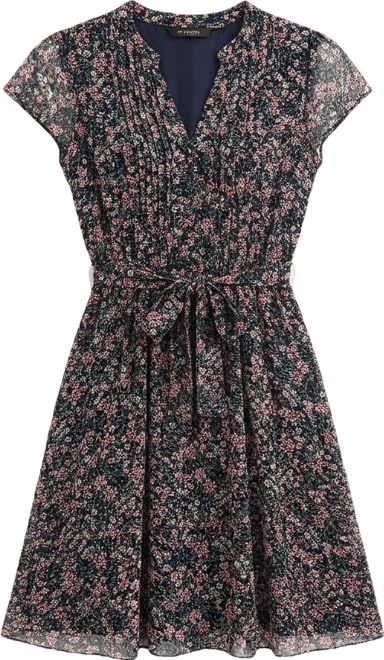 msk short sleeve floral midi fit + flare dress Storia Blue Floral Puff Sleeve Midi Dress Medium