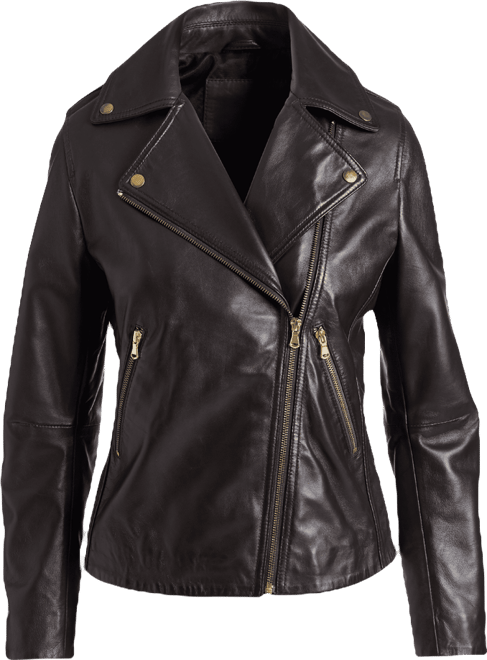 Genuine Leather Zip Detail Moto Jacket Safari Brown | Boston Proper
