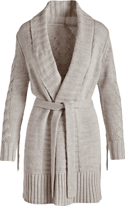 Fringe Mid Length Tie Waist Cardigan - Heather Oatmeal | Boston Proper