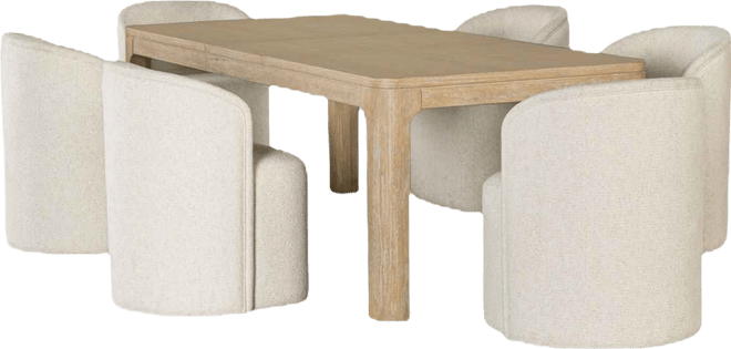 Marcel 7-Pc. Wood Rectangular Table and Upholstered Barrel Side Chairs Dining Set