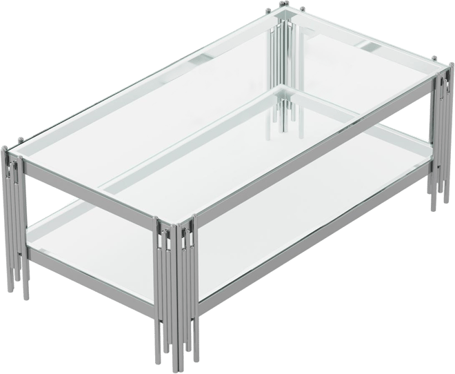 Double Layer Tempered Glass Coffee Table with Mirror Stainless Steel Frame