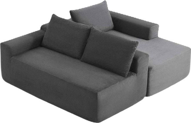 105.7" Gray Corduroy U-Shaped Cloud Sectional Couch with Chaise, Deep Seat