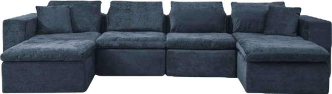 143" Cloud Sectional Couch with Comfy Chaise, U-Shaped Modular Sofa, Blue