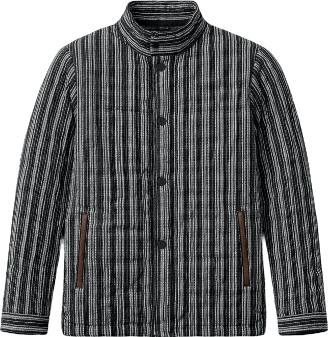Men's Midnight Black Woven-Striped Quilted Jacket