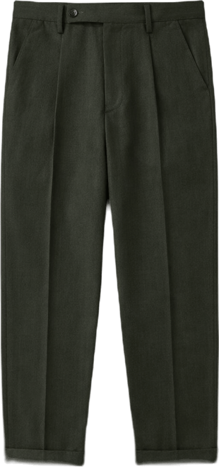 Men's Juniper Green Tailored Linen-Blend Trousers