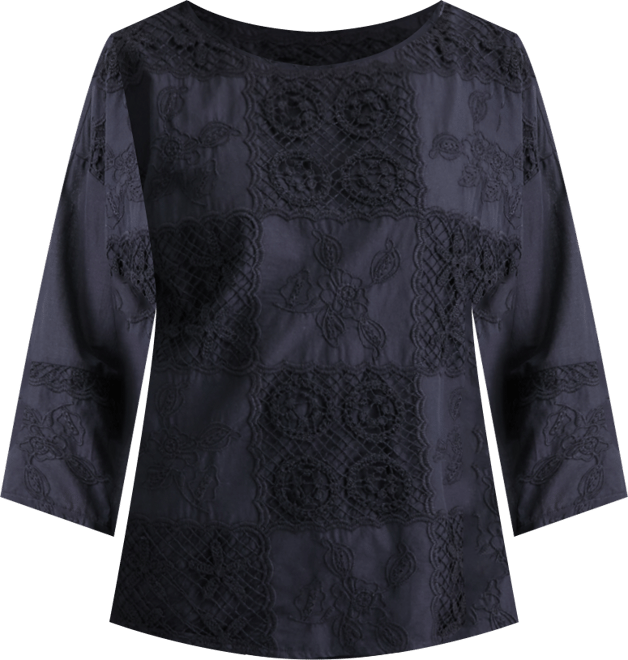 Plus Size Lace Patchwork Round Neck Top