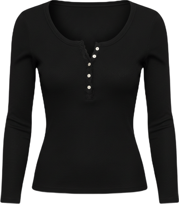 Women's Crewneck Long-Sleeve Rib Henley Top
