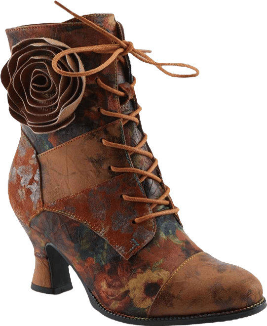 L Artiste Women s Roselia-flow Baroque Floral Lace-Up Boots with 3D Rose Applique and Sculpted Heel