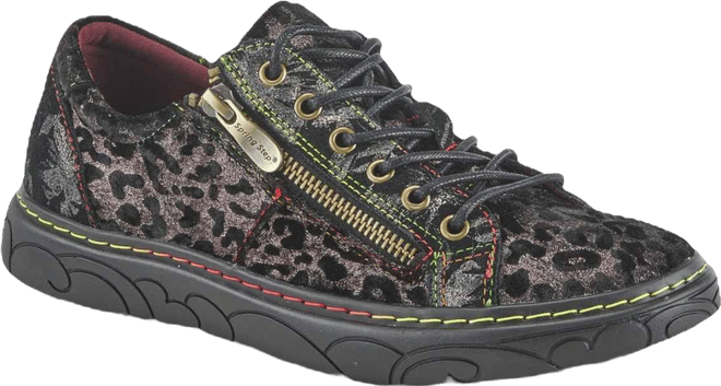 L Artiste Women s Danli-cheeta Hand Painted Leather Platform Sneakers with Metallic Floral Accents and Removable Insole