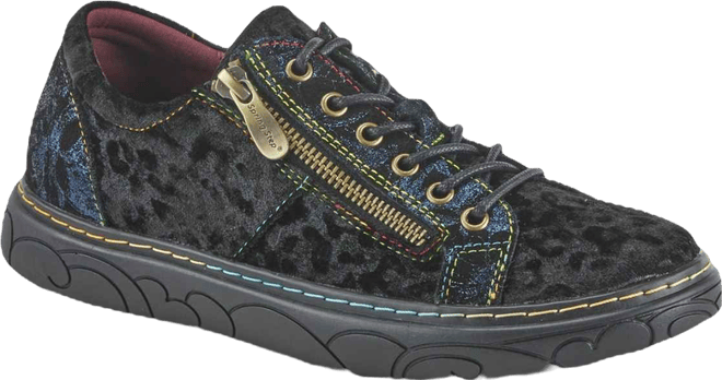 L Artiste Women s Danli-cheeta Hand Painted Leather Platform Sneakers with Metallic Floral Accents and Removable Insole