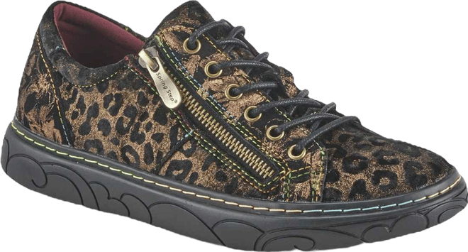 L Artiste Women s Danli-cheeta Hand Painted Leather Platform Sneakers with Metallic Floral Accents and Removable Insole