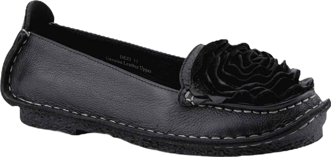 Dezi Hand-Painted Leather, Ombre Finish, Flower Accent, Cushioned Insole, Rubber Outsole – Round Toe Artisan Slip-On Flats