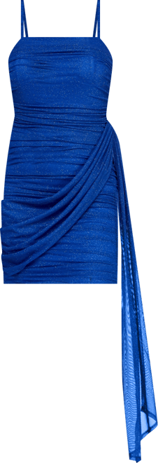 Juniors' Spaghetti Strap Side Drape Glitter Short Dress