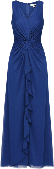 Women's Sleeveless Twist Waist Cascade Detail Long Dress