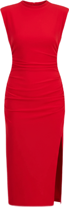 Women's Ruched Side-Slit Midi Dress