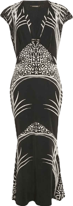 Women's Black Printed Jersey Brocch Detail Maxi Dress