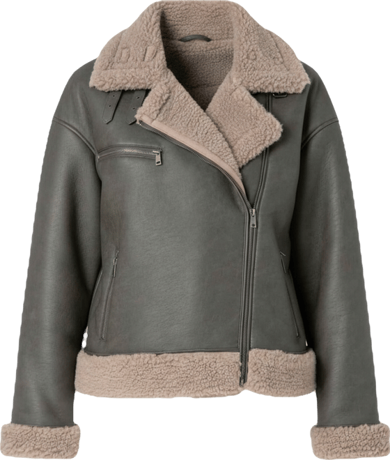 Women's Faux Leather Jacket with Sherpa Lining